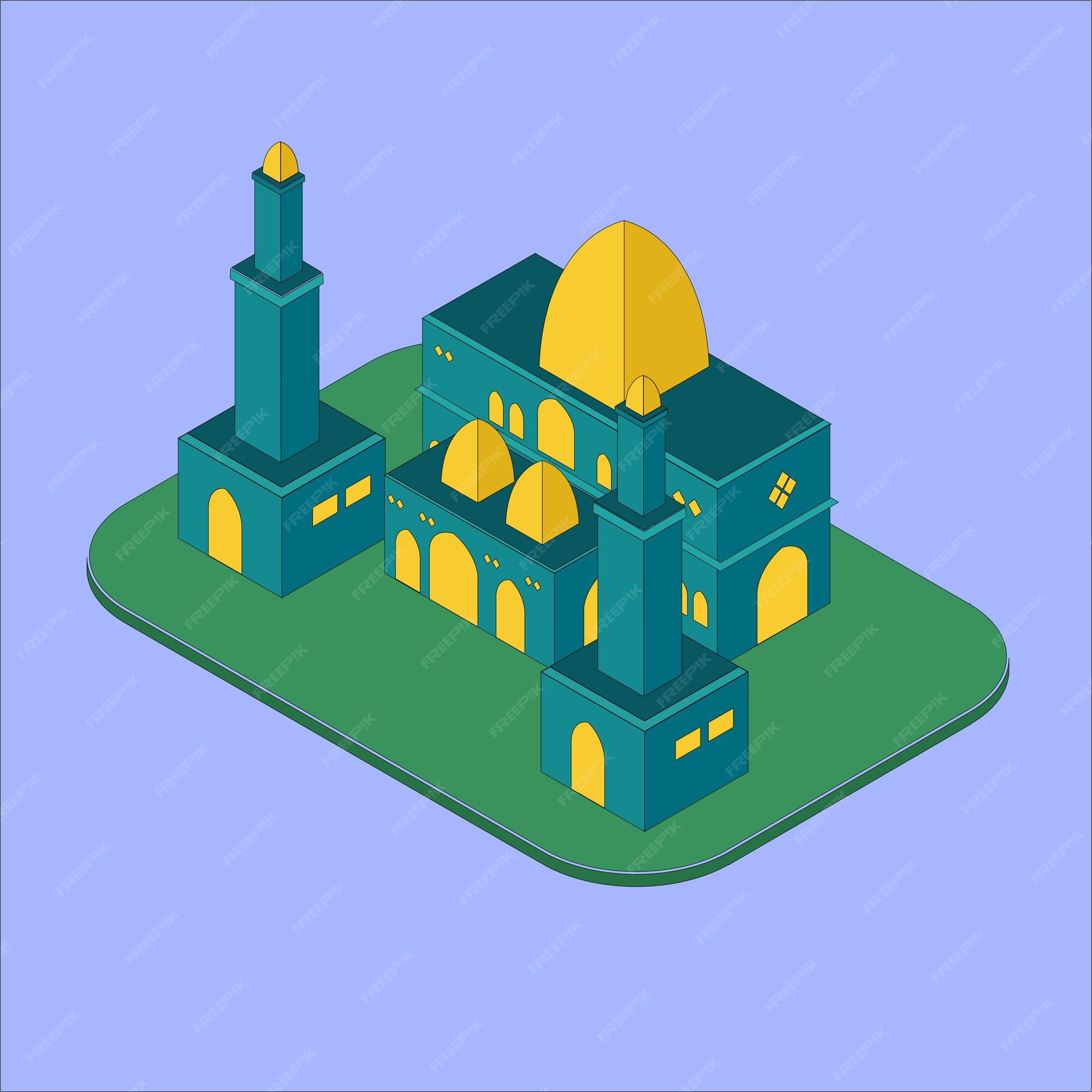 Premium Vector | Mosque Blue 3d