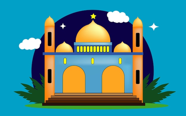 Vettore sfondo piatto blu moschea