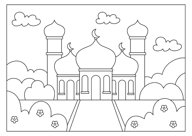 Mosque building coloring page for kids