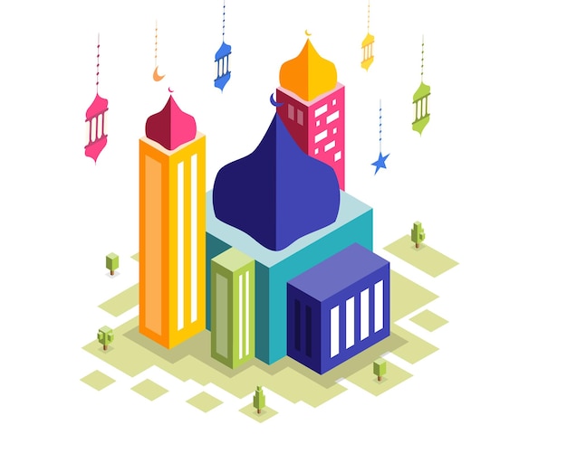 mosque buildings with isometric style vector