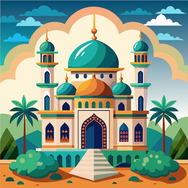Vettore vettore di cartoni animati di moschee ilustrazione concetto di opera d'arte in stile piatto