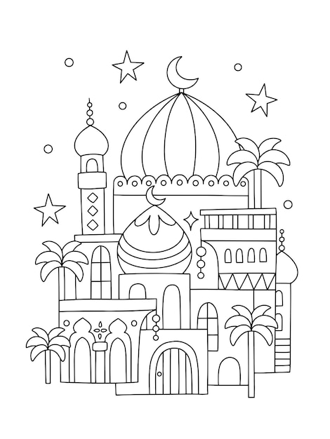 Mosque coloring page illustration