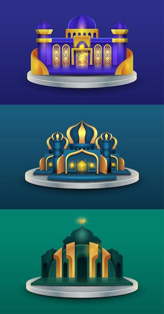 Vector mosque decoration 3d icon vector