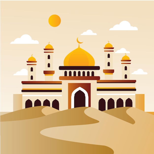 Vector mosque on desert illustration