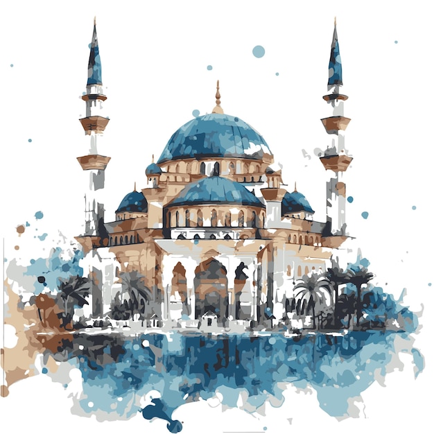 Vector mosque drawn with watercolor vector illustrator