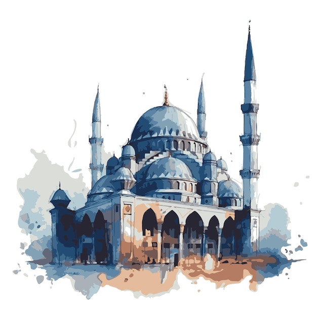 Vettore moschea disegnata con illustratore vettoriale dell'acquerello