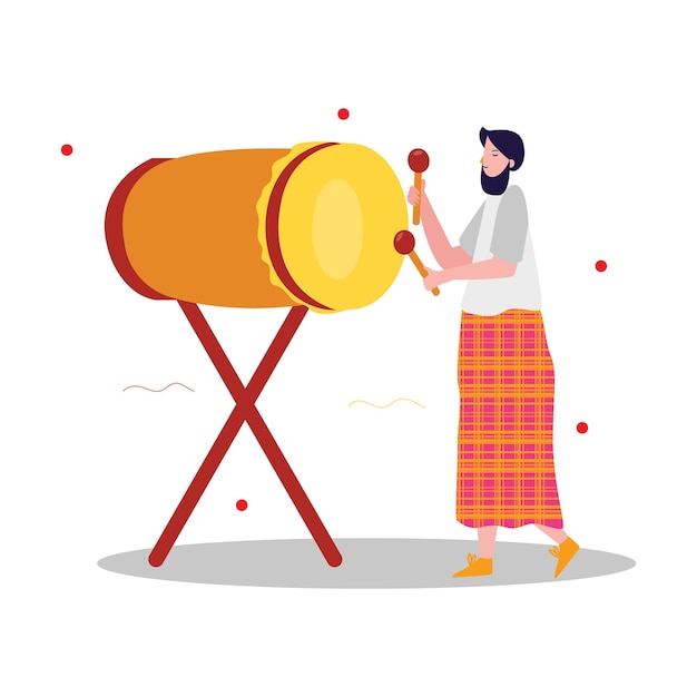 mosque drum muslim religion culture instrument invitation to prayer wearing clothes and sarong