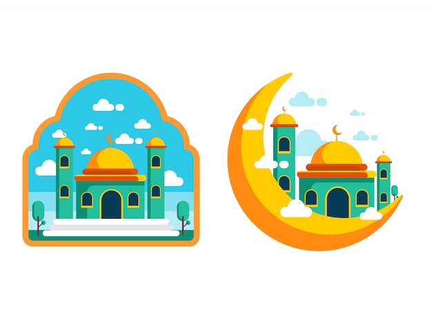 Vector mosque flat cartoon illustration