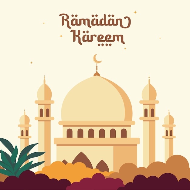 Mosque flat design ramadan kareem