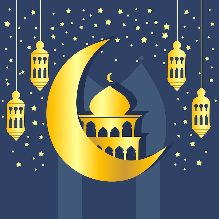 Mosque and golden moon background design