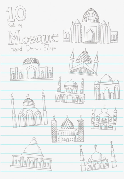 Vector mosque hand drawn in blank note paper vector style