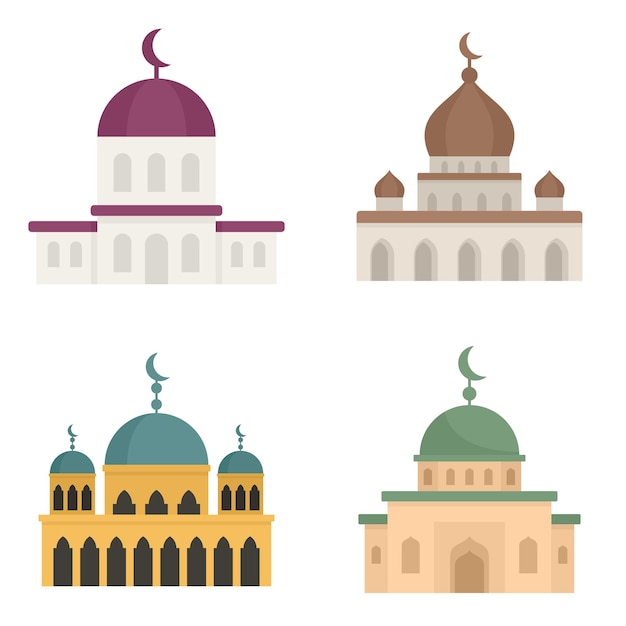 Mosque icons set. flat set of mosque vector icons isolated on white background