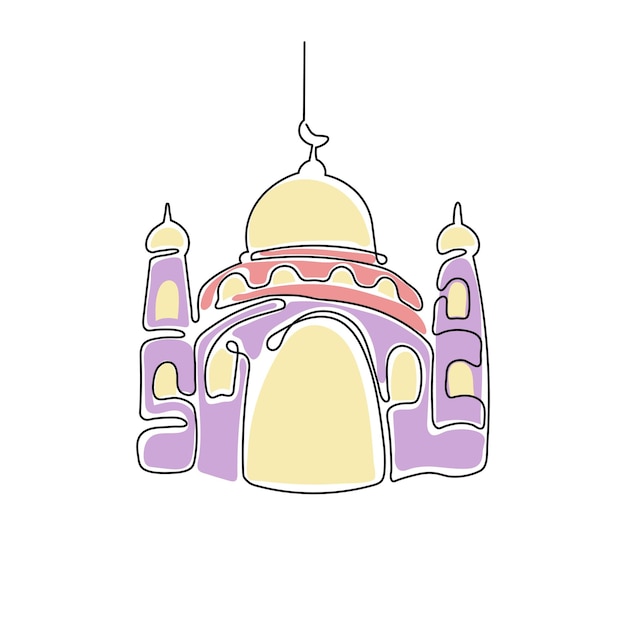 Vector mosque illustration continuous line drawing style ramadan kareem collections
