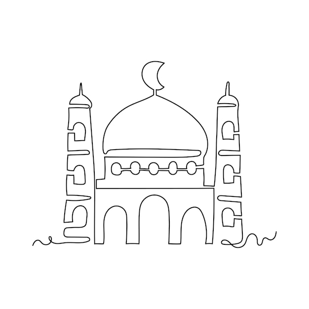 Mosque illustration continuous line drawing