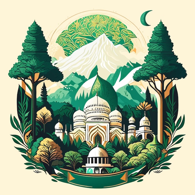 Mosque illustration in trees