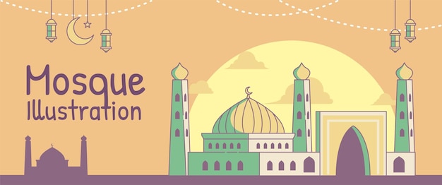 Mosque Illustration with flat design outline style