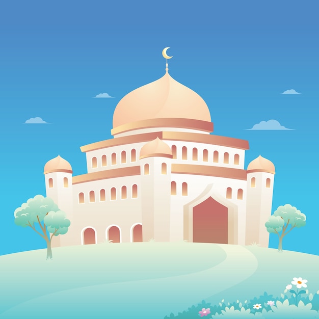 Mosque illustration with nature landscape