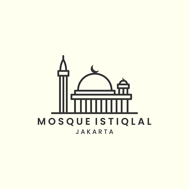 Moschea istiqlal con logo in stile lineare modello icona design islam musulmano jakarta indonesia illustrazione vettoriale