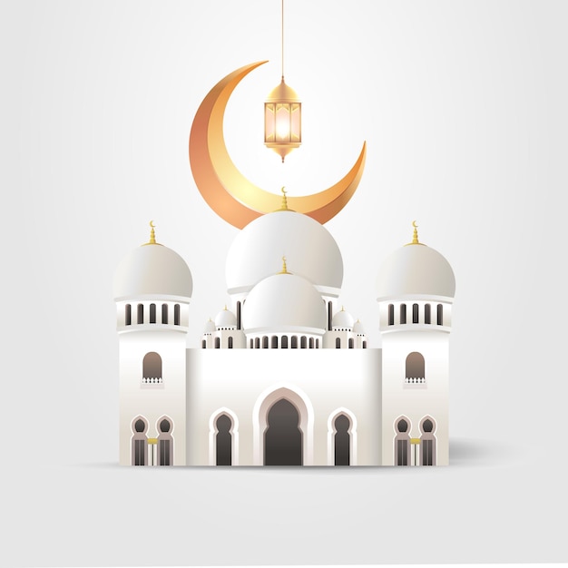 Мечеть фонарь полумесяц исламская иллюстрация фон