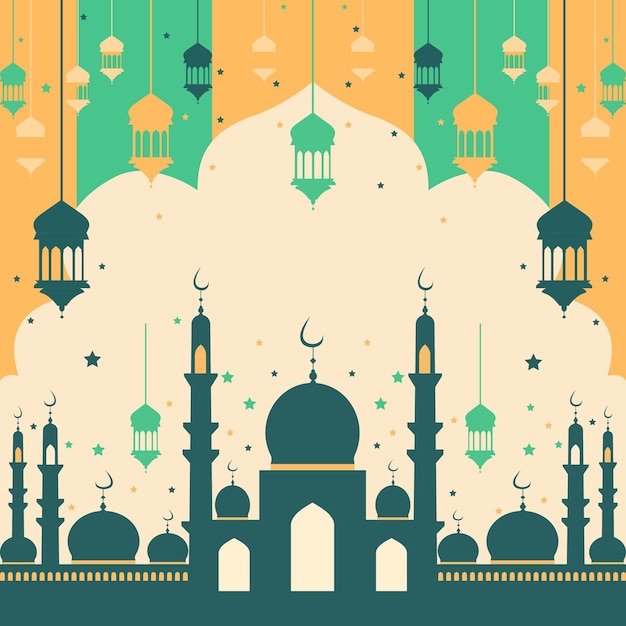 モスクとランタンのイスラム・イード・アル・フィトル・フェスティバル・カード