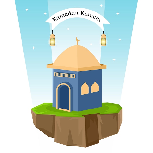 Mosque in the middle of land ramadan greeting card design