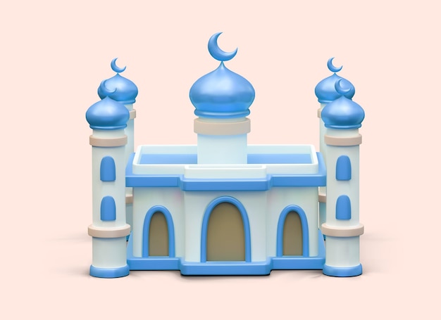 Vector mosque muslim prayer house 3d building in cartoon style