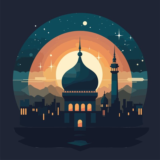 mosque at night with star