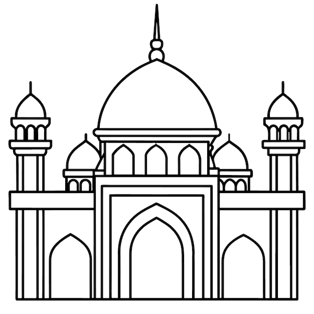 Vector mosque outline illustration digital coloring book page line art drawing