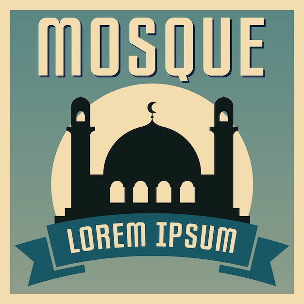 Vettore illustrazione del manifesto della moschea in stile retrò
