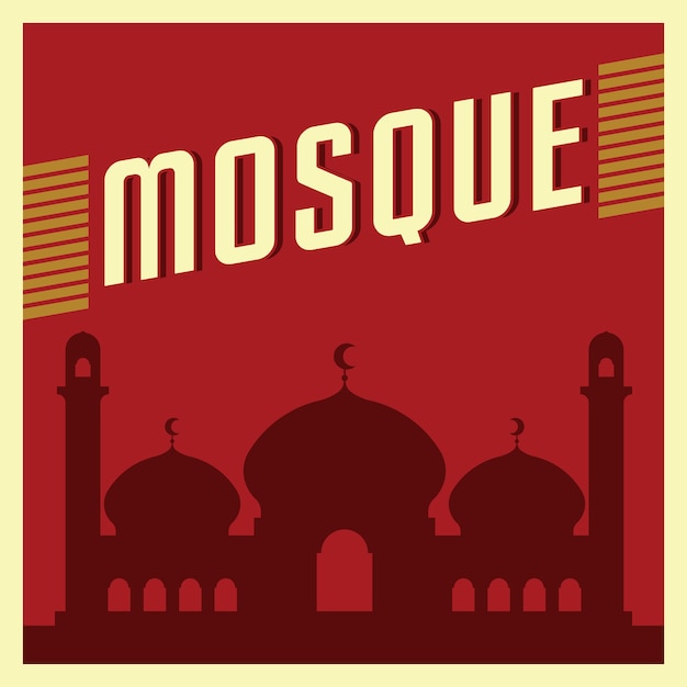 Vector mosque poster illustration in retro style