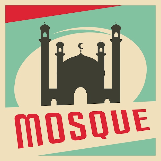 Mosque poster illustration in retro style