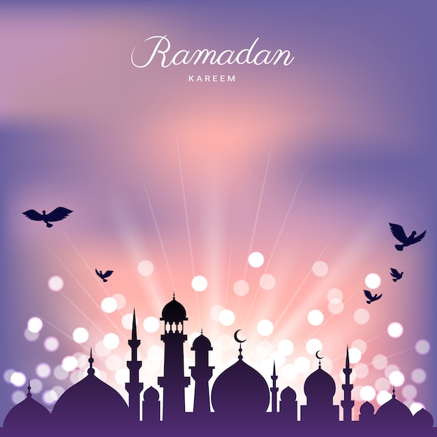 Mosque silhouette and abstract light for ramadan of Islam