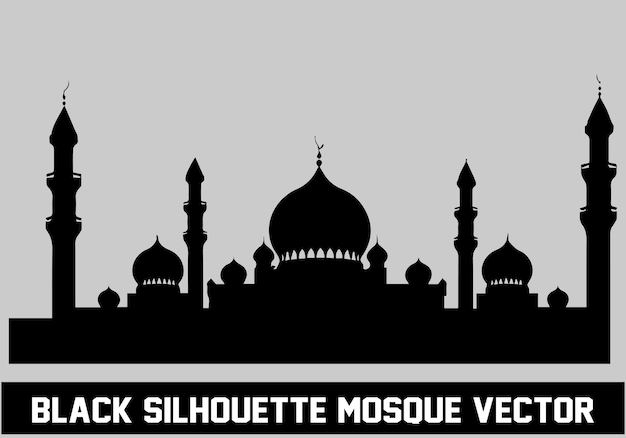 Vettore silhouette di moschea colore nero per il design islamico vettoriale architettura astratta sfondo bu nero