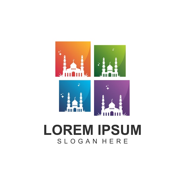 Силуэт мечети красочный вектор дизайна логотипа