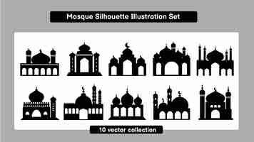 Vector mosque silhouette illustration set