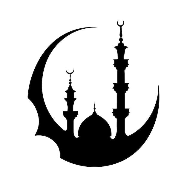 Silhouette di moschea con icona isolata della luna disegno di illustrazione vettoriale per il ramadan