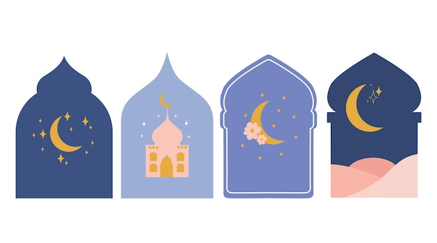 Vettore illustrazione vettoriale della moschea, cartolina d'auguri di eid ramadan