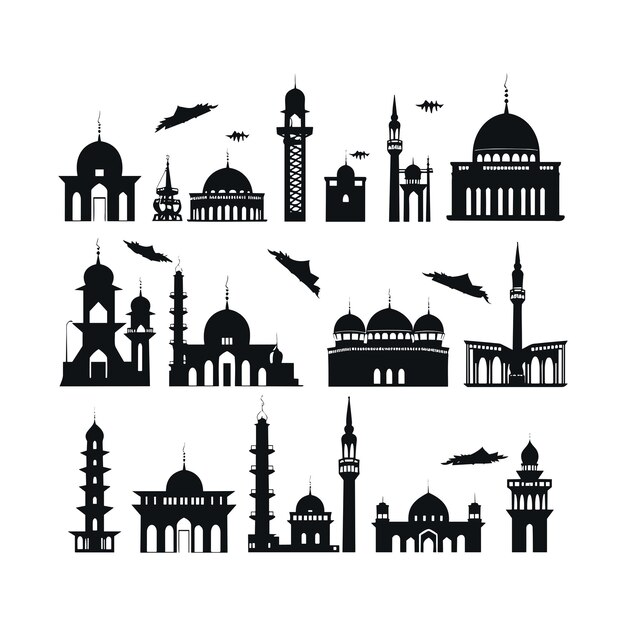 Mosque Vector Silhouette Bundle White Background