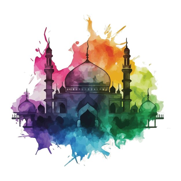 Vector mosque vector with watercolor background