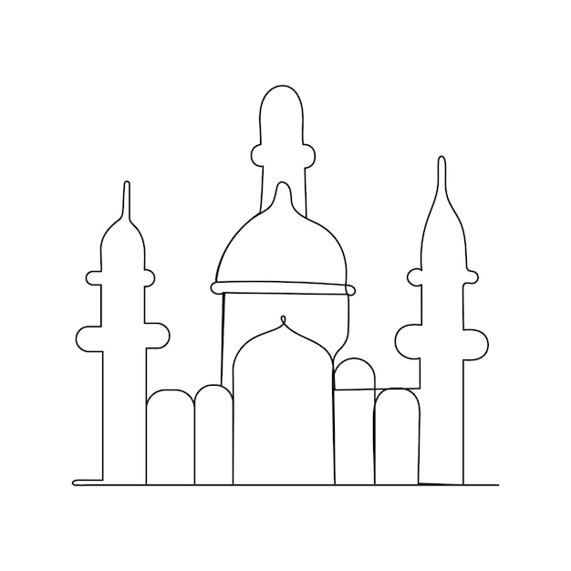 Mosque with continuous one line drawing outline vector illustration