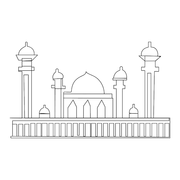 Mosque with continuous one line drawing outline vector illustration