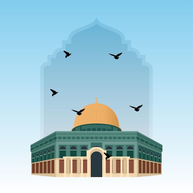 Mosque with Detailed Vibrant Colorful Style Vector