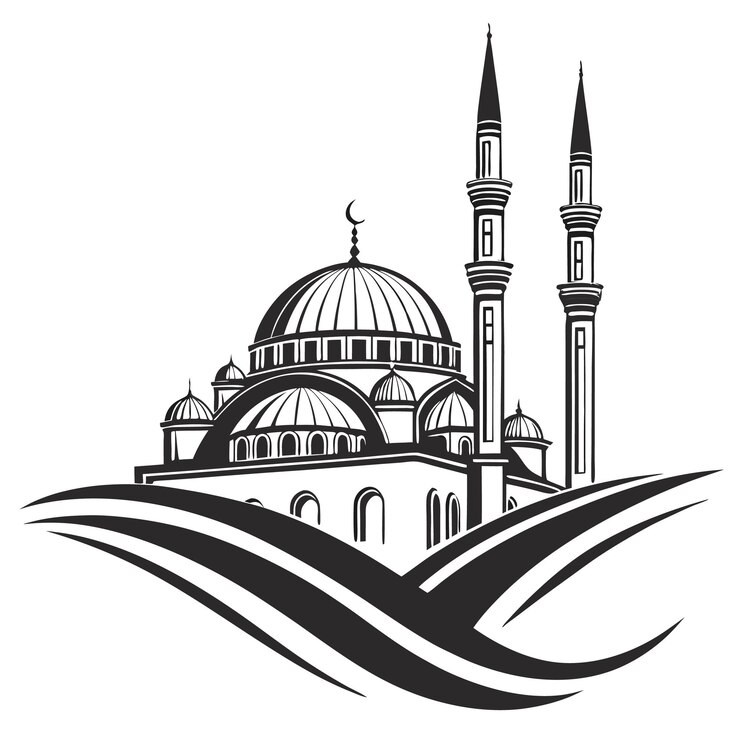 Vector mosque with minarets and dome