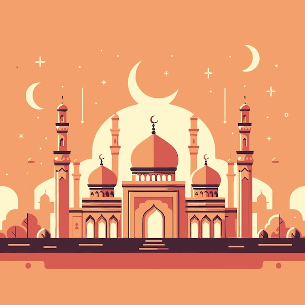 Vector a mosque with a moon and stars on the top