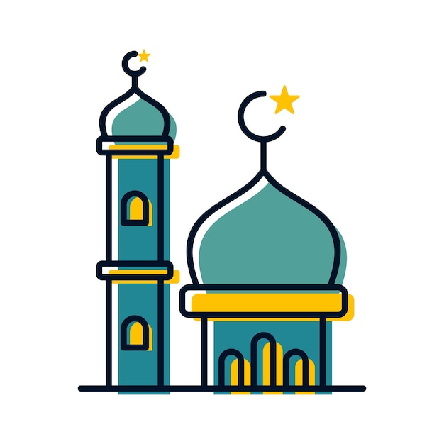 Vettore moschea con l'illustrazione di vettore del bottone dell'icona islamica di religione della torre