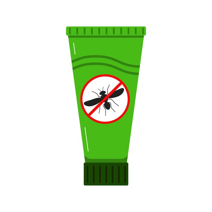 Vector mosquito repellent cream icon isolated on white background in flat style. green plastic tube with stop mosquito sign. outdoor protection, repelling flying insects vector illustration.