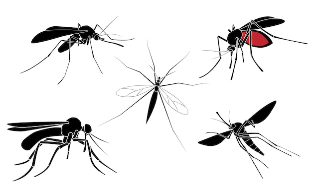 Mosquito silhouet set geïsoleerd op een witte achtergrond vectorillustratie eps10