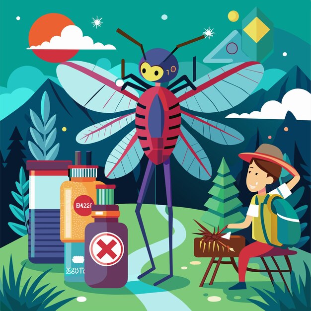 Vector mosquito warning sign with flat design