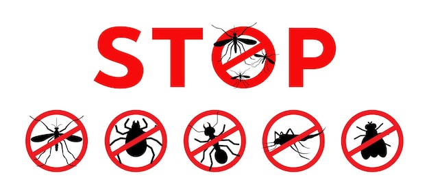 Vettore icona di vettore del segnale di stop delle zanzare, spesso, segno di pulci e mosche