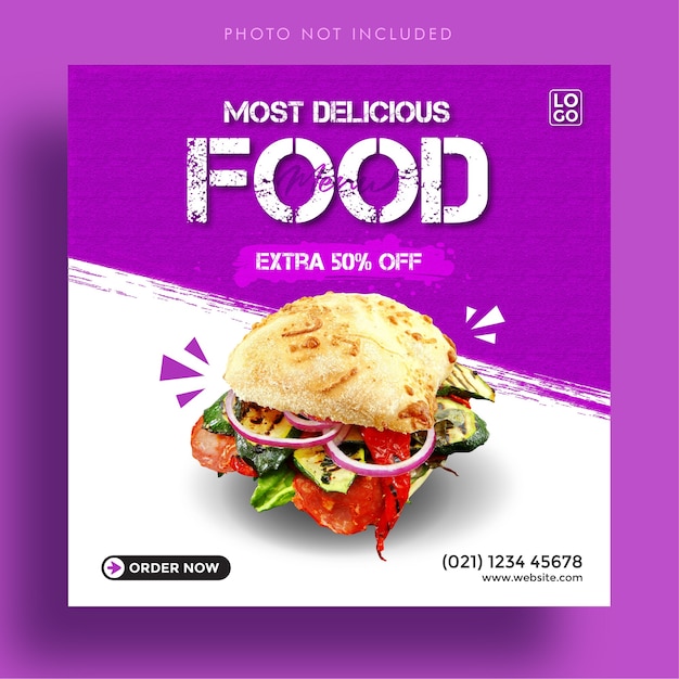 Вектор Самая вкусная еда меню в социальных сетях instagram пост рекламный баннер шаблон